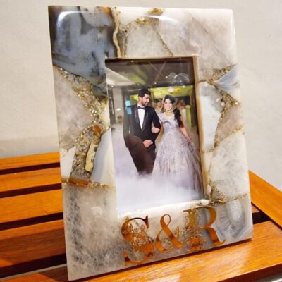 Agate Stone Photo Frame Personalised with Name or Initial