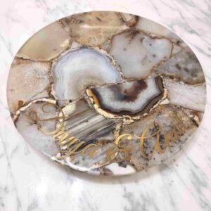 Real Agate Stone Tray/Platter, Round, Personalised with Name, 2 Sizes