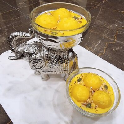 Metal Elephant with 1 Glass Katori of Rasmalai Candle