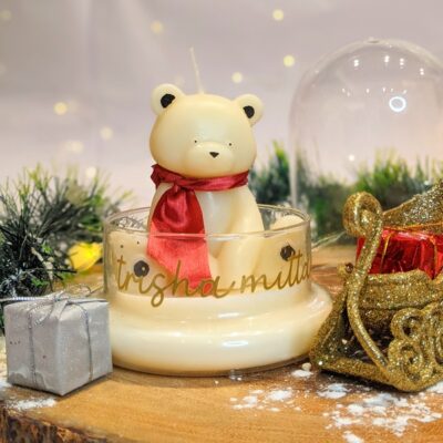 Personalised Teddy Candle in Glass Cloche