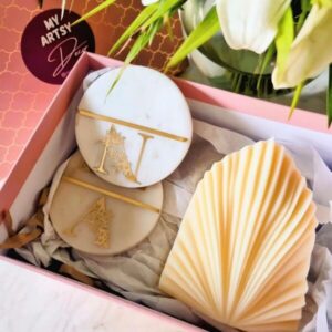 Marble coasters and Palm candle gift set My Artsy Decor Online Store