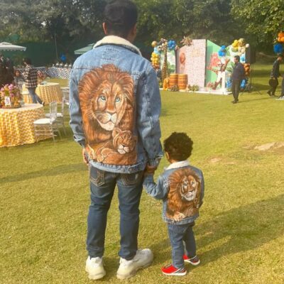 Lion-Faced Handpainted Denim Jackets, Father-Son Combo