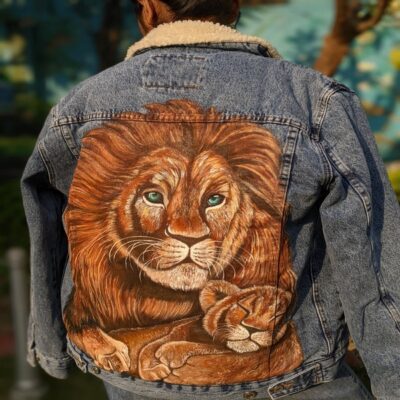 Lion-Faced Handpainted Denim Jackets, Father-Son Combo