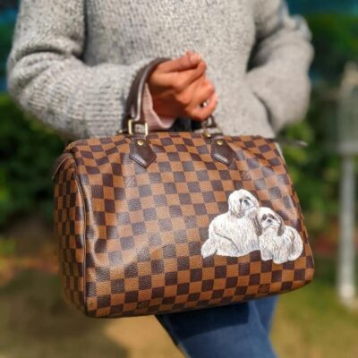 Handpainted Pet Portrait on LV Bag