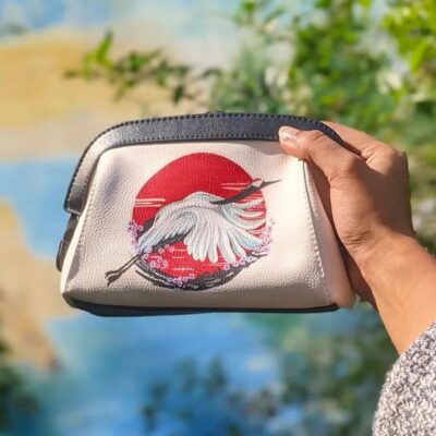 Handpainted Flying Crane on Purse