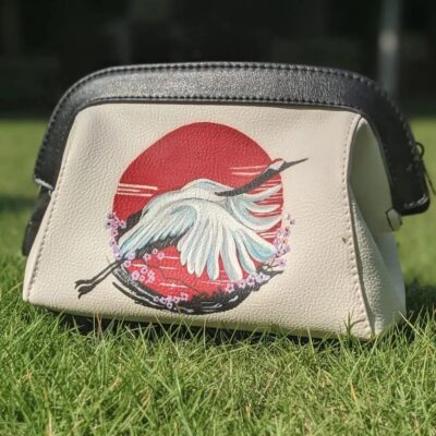 Handpainted Flying Crane on Purse