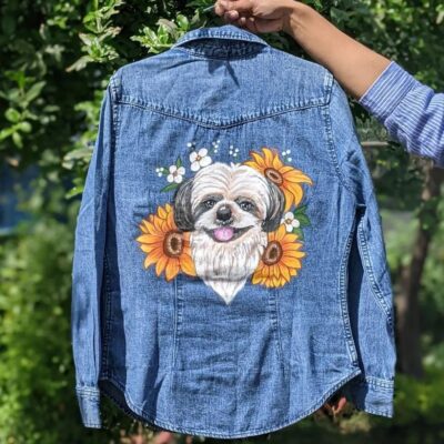 Handpainted Pet Portrait on Denim Shirt